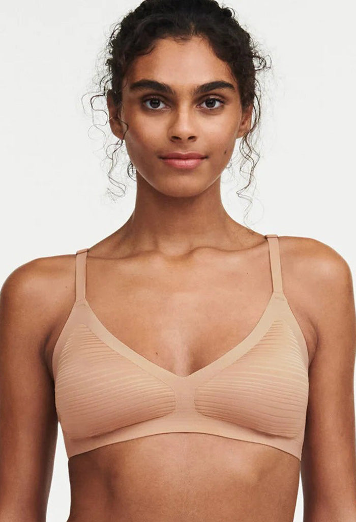 Padded Bralette with Racerback Stripes - Nude