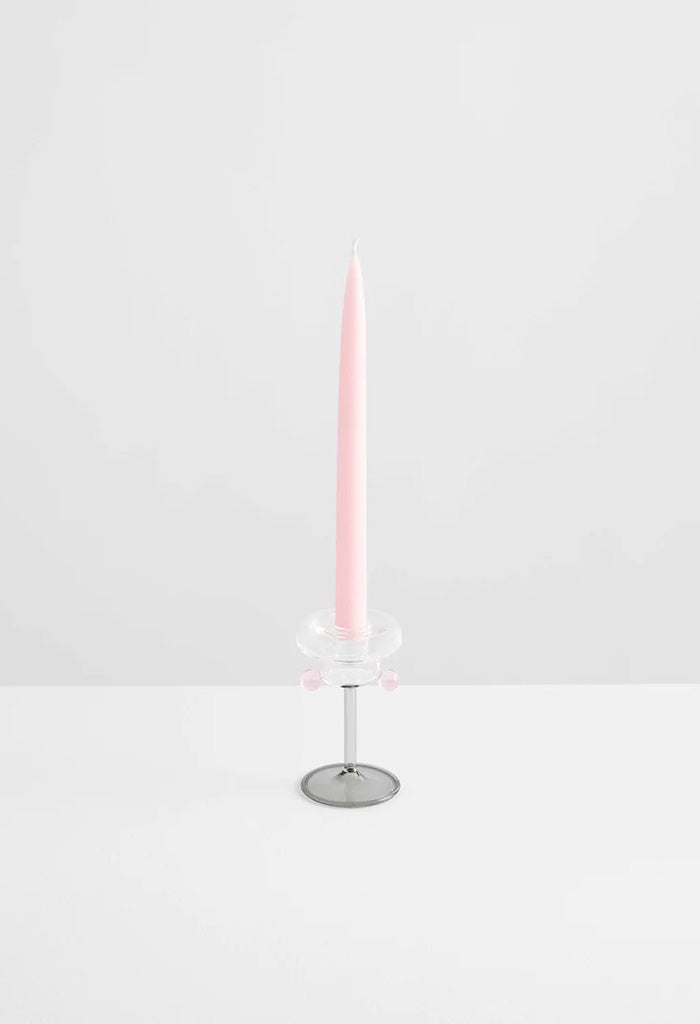 Petite PomPom Candle Holder - Smoke with Clear/ Pink
