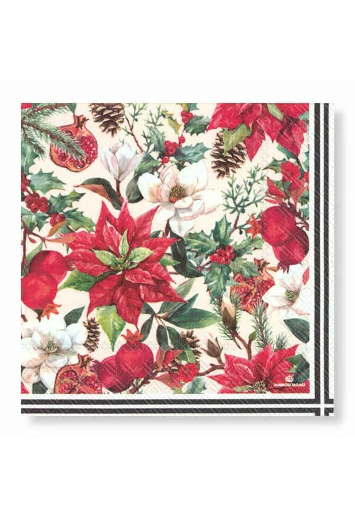 Poinsettia & Pomegranate Napkins - Luncheon