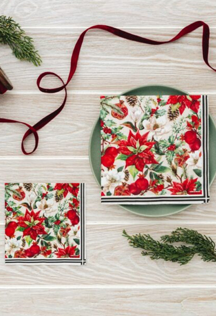 Poinsettia & Pomegranate Napkins - Luncheon