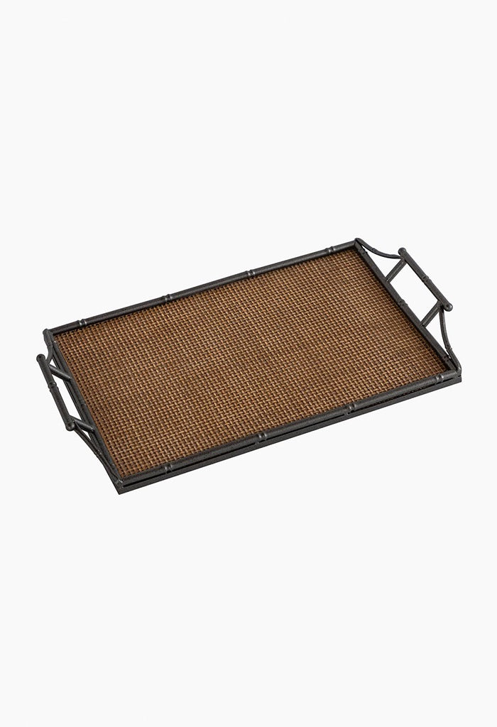 Rattan & Faux Bamboo Handle Tray - Large
