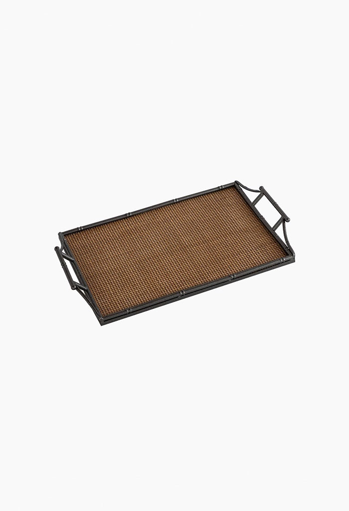 Rattan & Faux Bamboo Handle Tray - Small
