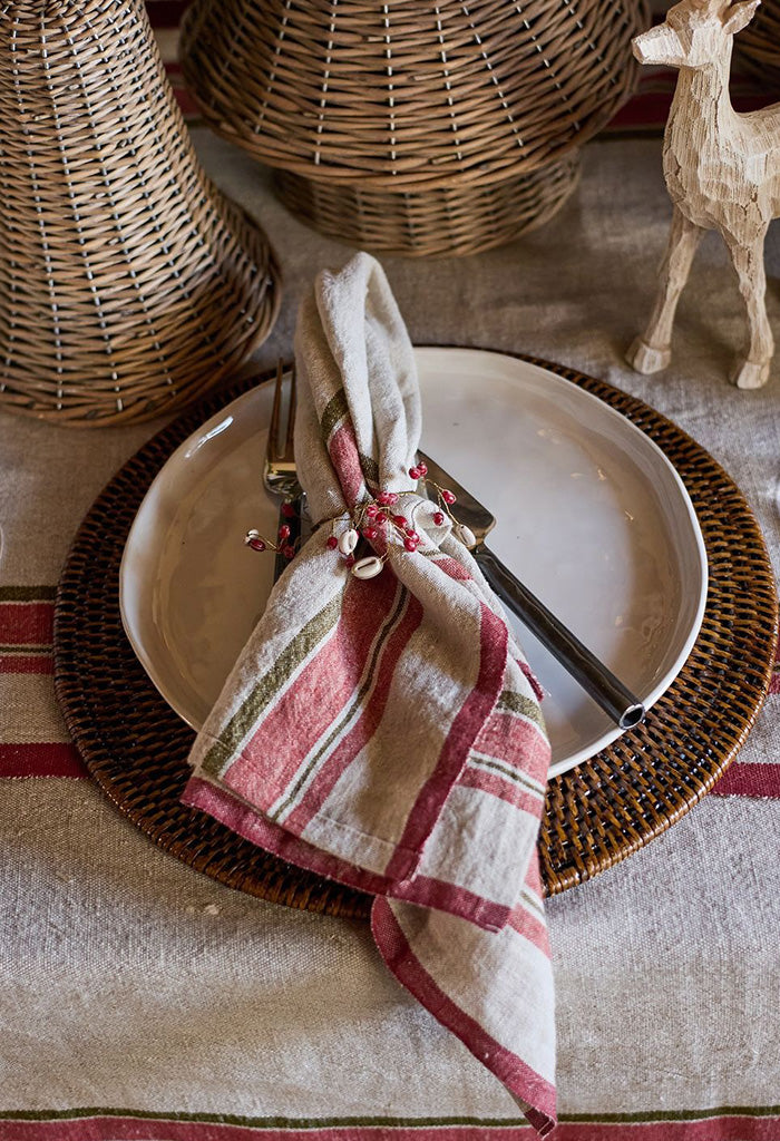Red Selvedge Stripe Linen Napkin