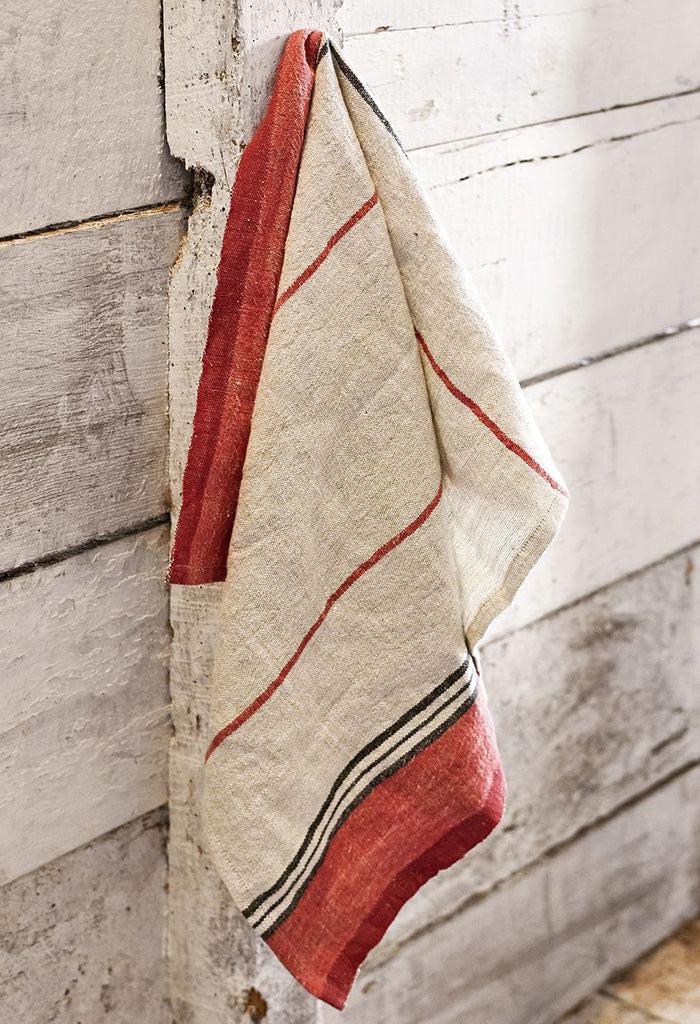 Red Selvedge Stripe Linen Tea Towel