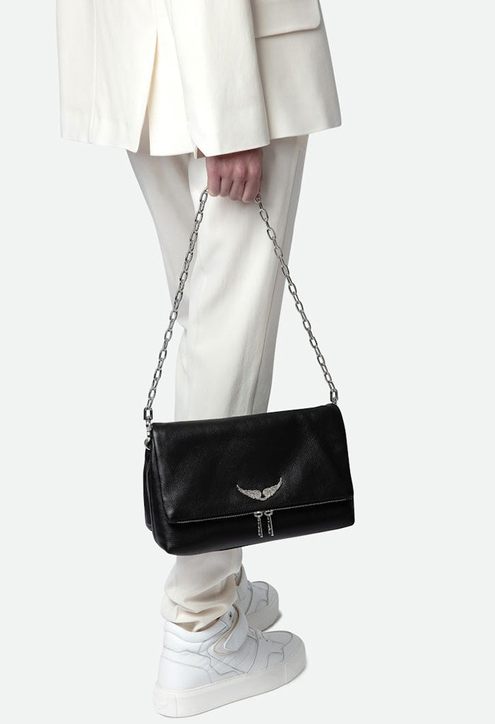 Rocky Grained Leather Bag - Silver Strap