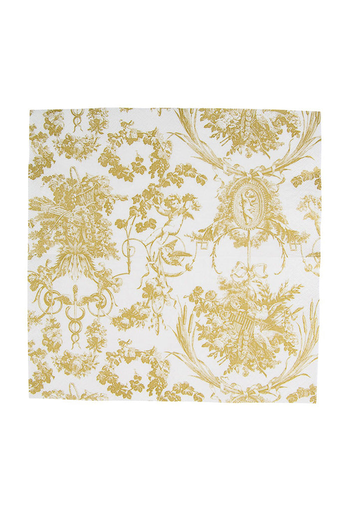 Romantic Toile Gold Cocktail Napkins