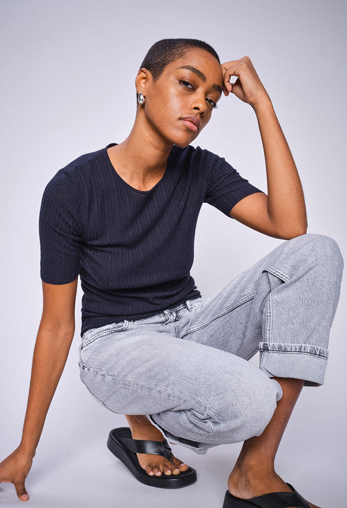 Bouch Rib SS Knit - Salute Navy