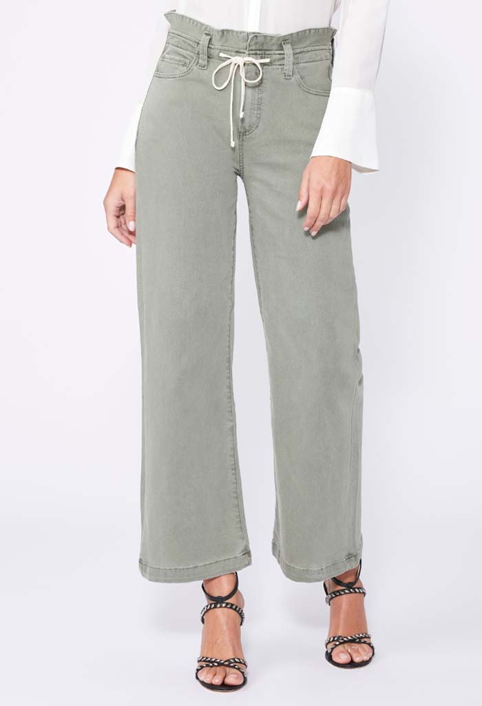 Carly Pant with Waistband Tie - Smokey Green