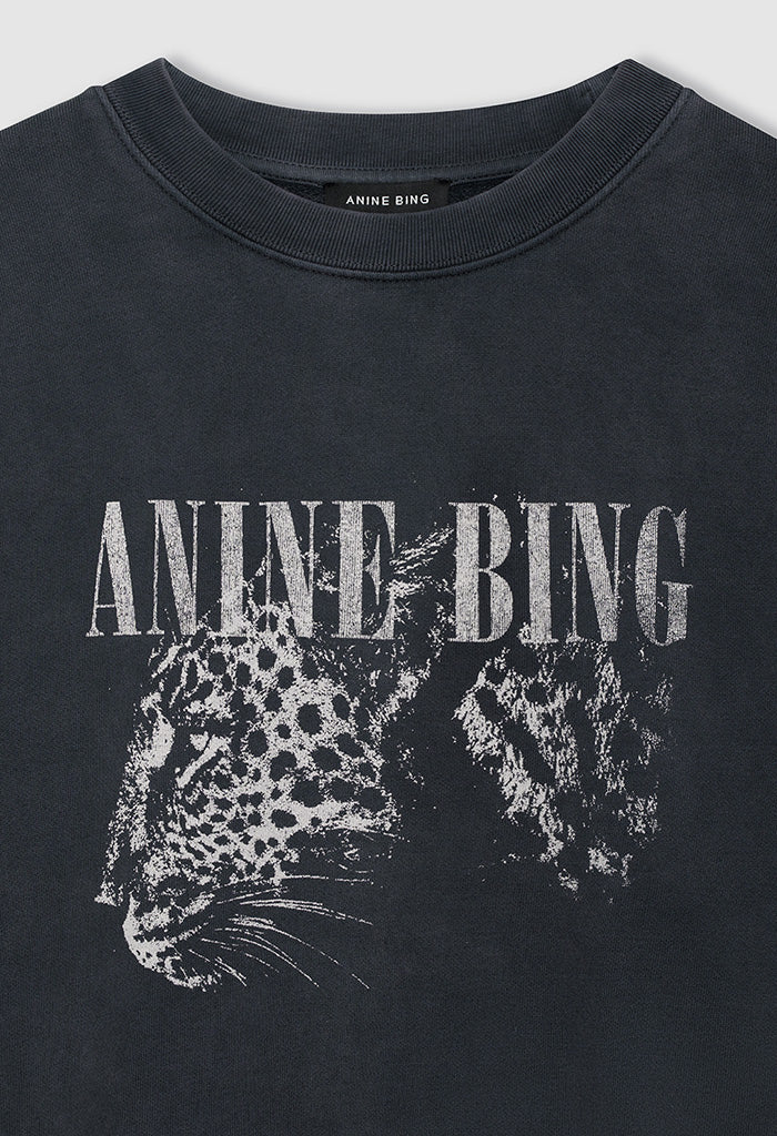Spencer Sweatshirt Leopard - Washed Black