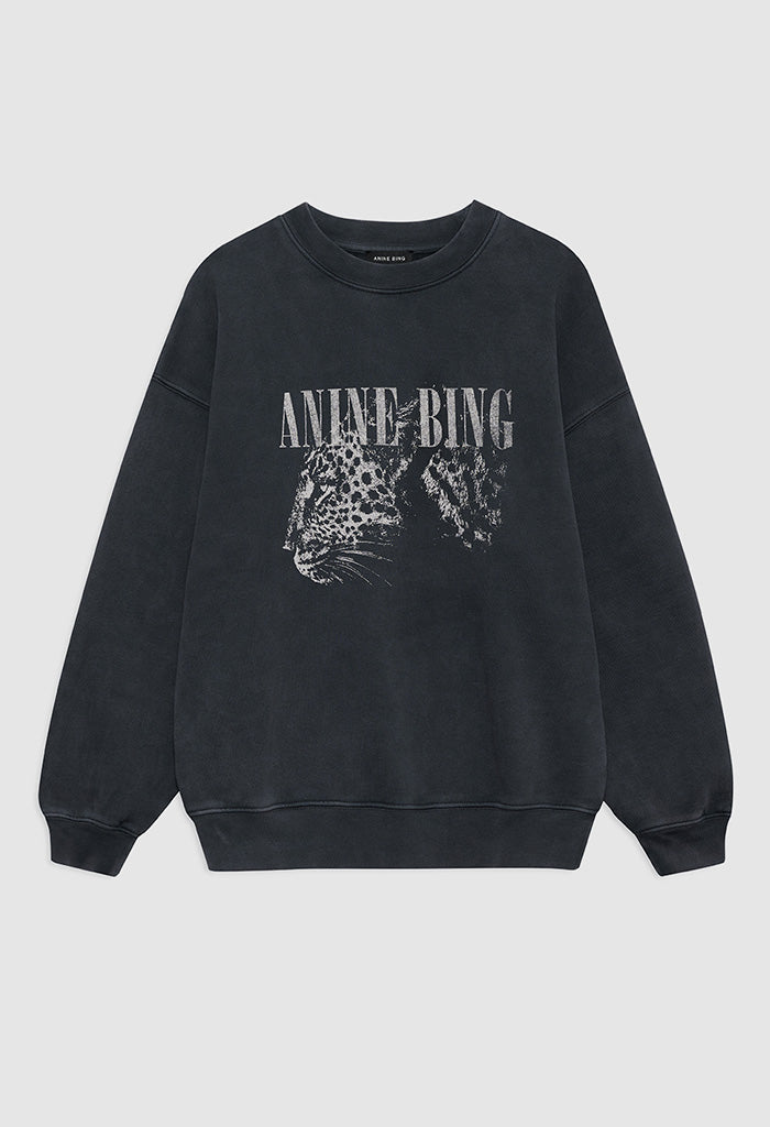 Spencer Sweatshirt Leopard - Washed Black