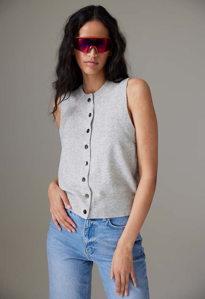 Stevie Button-Up Tank - Fluffy Grey