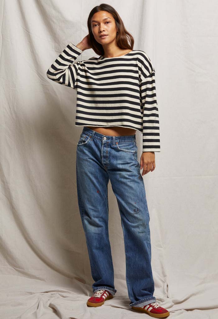 Taylor Long Sleeve Stripe Top - True Black / Natural Stripe