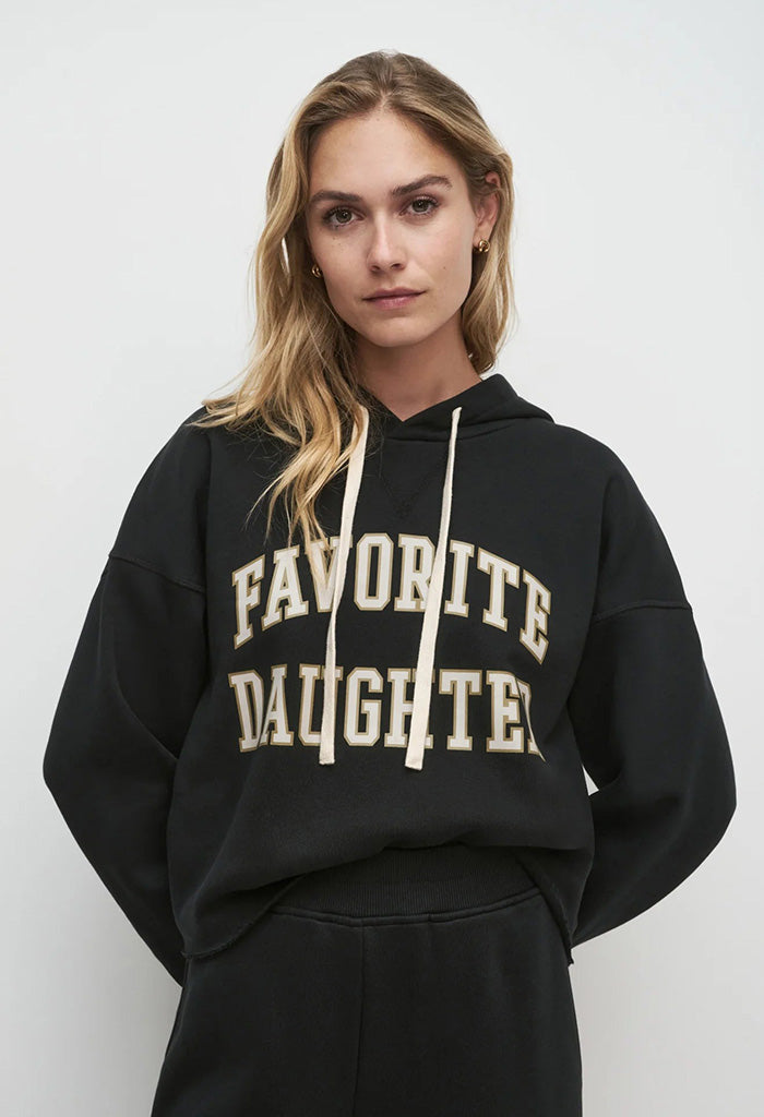 The Cropped Collegiate Hoodie - Black/Stone