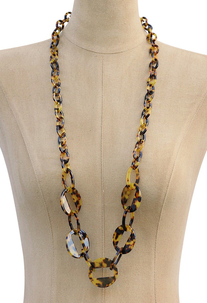 Tortoise Shell Style Chain & Link Necklace