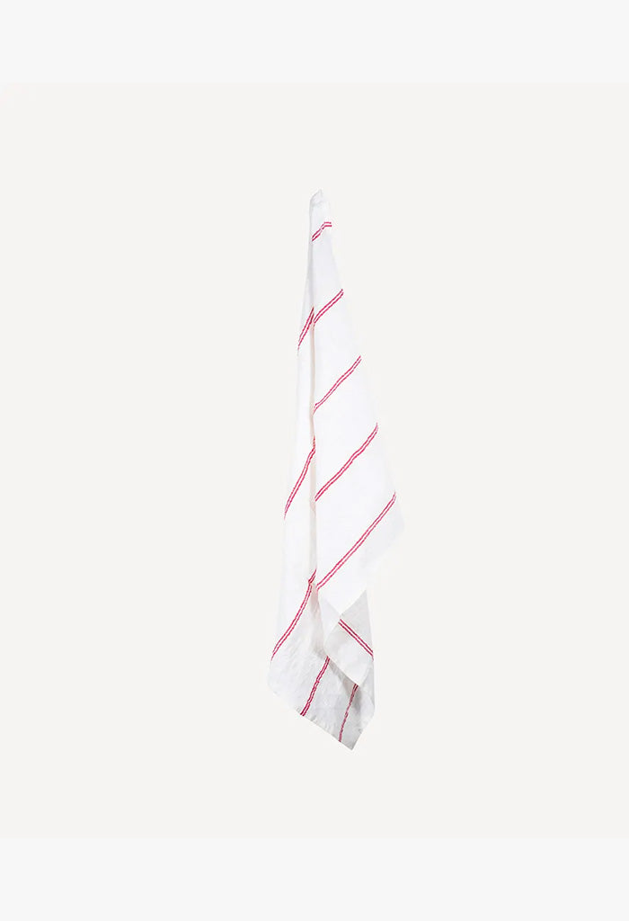 Woven Stripe Tea Towel - Off White & Red