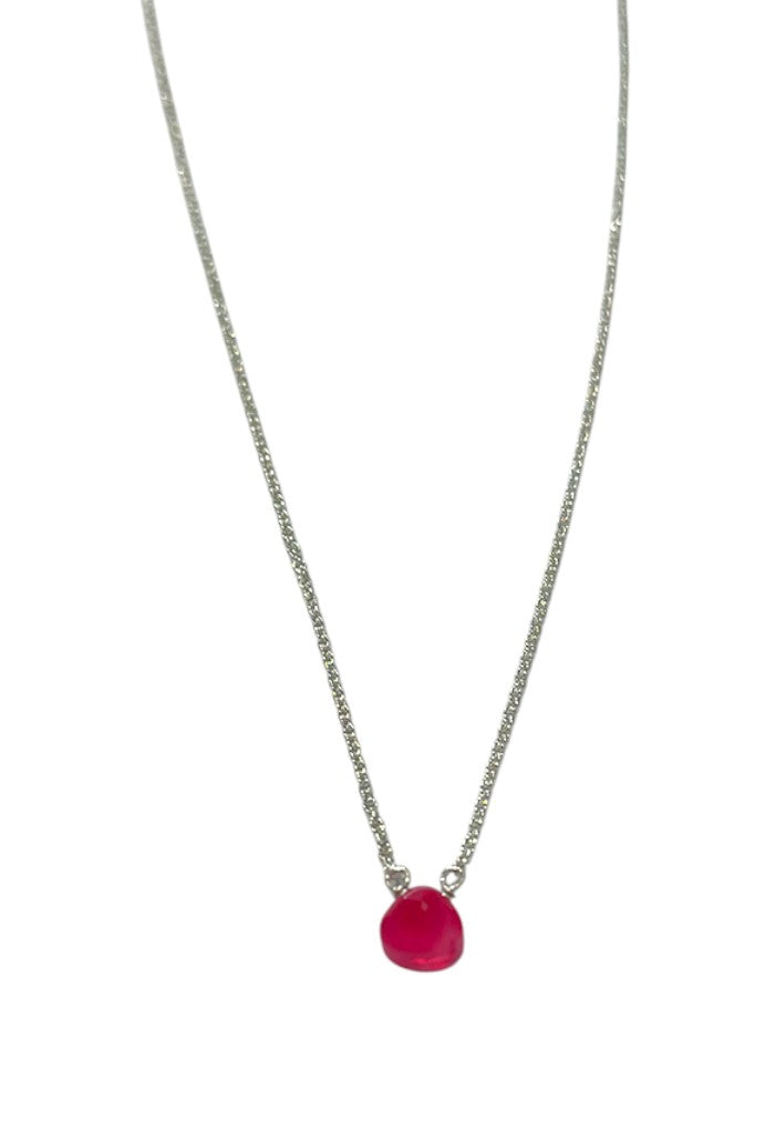 Silver Stone Necklace - Pink