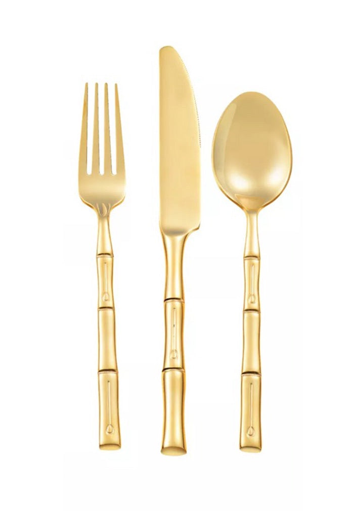 18 Piece Thin Bamboo Cutlery Set - Gold