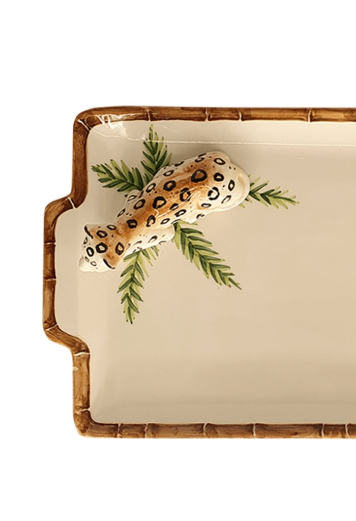 Bamboo Tray w/  Ceramic Leopard