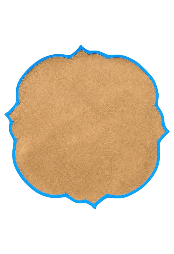 Cotton Placemats - Brown with Blue Hem