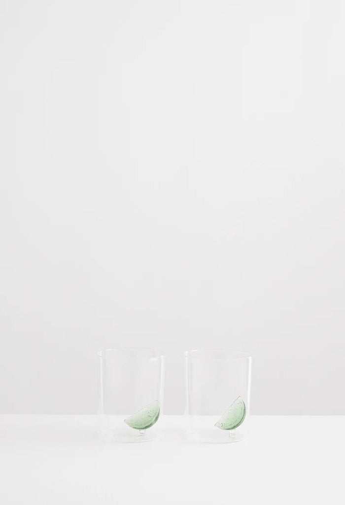2x Gin and Tonic Glasses - Clear/ Green