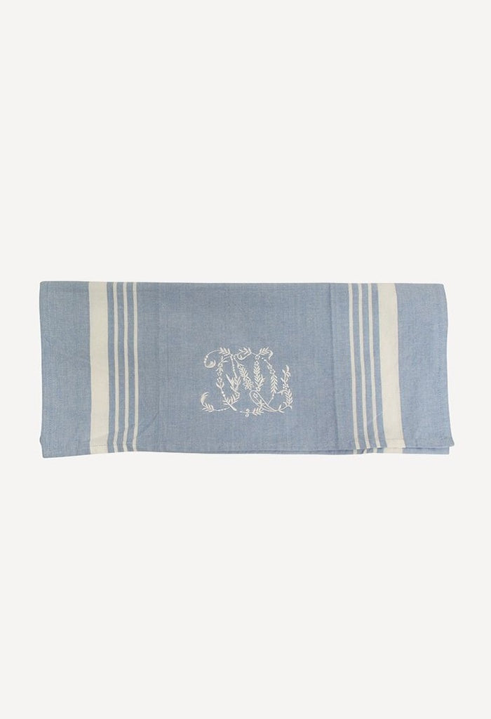 Monogram Tea Towel - Blue w/ White Stripes