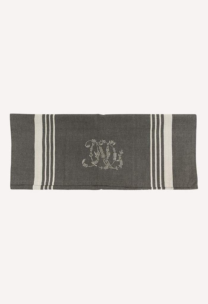 Monogram Tea Towel - Charcoal w/ White Stripe