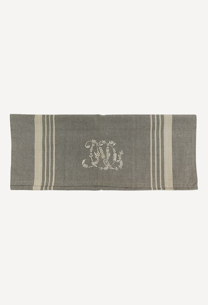 Monogram Tea Towel - Grey w/ Natural Stripe