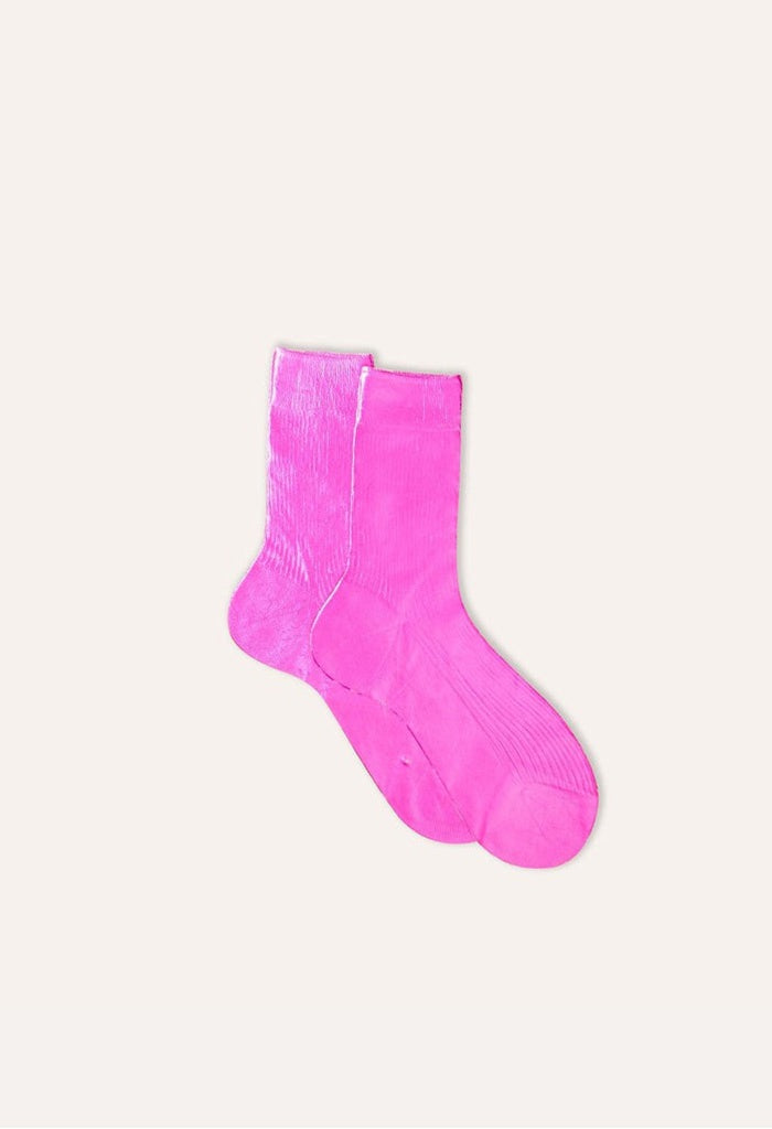 Ribbed Laminated Socks - Fuchsia