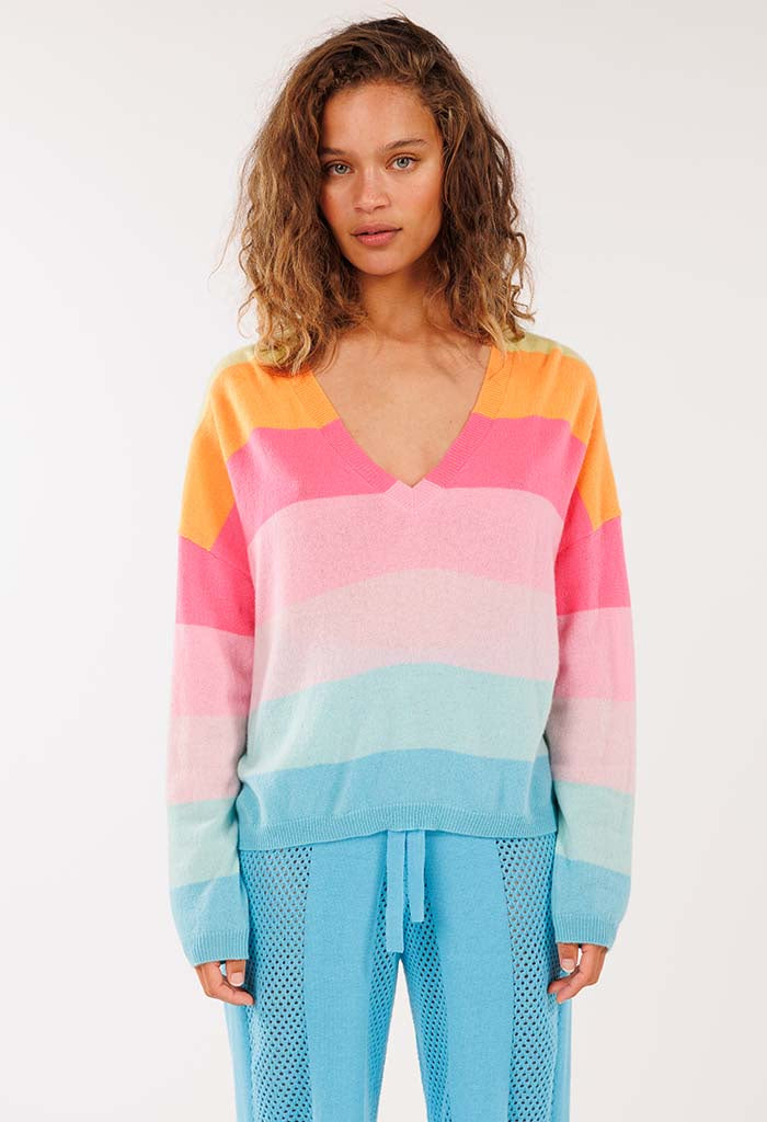 Rainbow Deep V-Neck Sweater