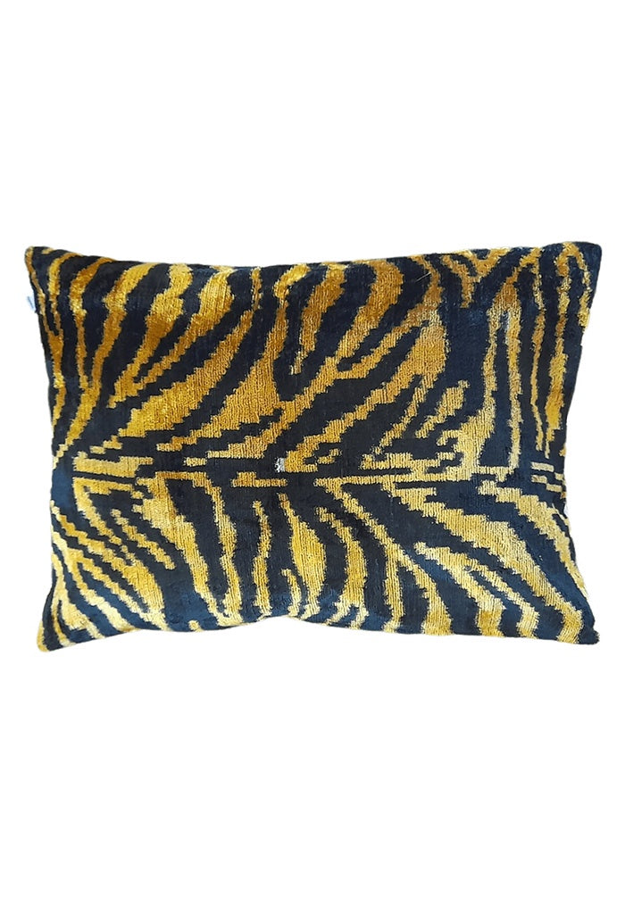 Silk Velvet Cushion Cover - Gold Tiger Print